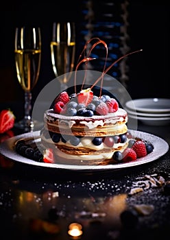 Modern French Cake with Champagne Decoration for Bastille Day of France