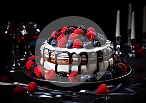 Modern French Cake with Champagne Decoration for Bastille Day of France