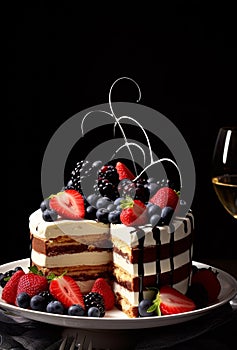 Modern French Cake with Champagne Decoration for Bastille Day of France