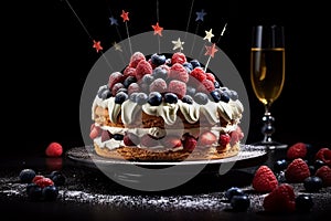 Modern French Cake with Champagne Decoration for Bastille Day of France