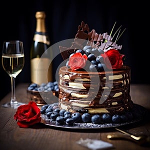 Modern French Cake with Champagne Decoration for Bastille Day of France