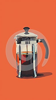 Modern French press coffee maker on bold red background. Vibrant home decor and functionality merged photo