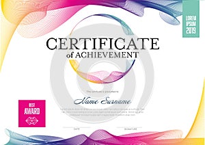 Modern fresh, certificate template layout with rainbow curved lines