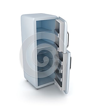 Modern fridge with opened doors.