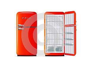 Modern fridges. Realistic coolers, refrigerators for home or restaurant kitchen and cold products storage. 3d Vector