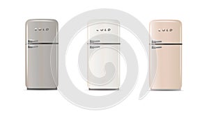 Modern fridges. Realistic coolers, refrigerators for home or restaurant kitchen and cold products storage. 3d Vector