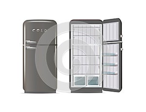 Modern fridges. Realistic coolers, refrigerators for home or restaurant kitchen and cold products storage. 3d Vector