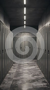 Modern functionality empty locker room with contemporary metal lockers photo