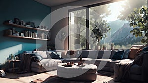 Modern Furniture In A 3d Contemporary Living Room Interior. Generative AI