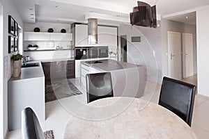 Modern furniture in designed kitchen