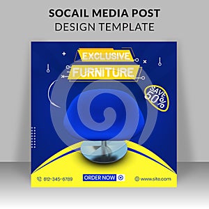 Modern furniture sale and home interior banner for social media post template.