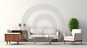 Modern Furniture Set With White Room And Plants
