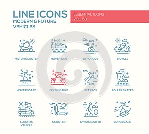 Modern and Future Vehicle - line design icons set