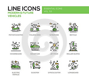 Modern and Future Vehicle - line design icons set