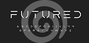 Modern Futured alphabet. Cutting-Edge sci-fi, space, futuristic font. Minimalist modular style letters for logo