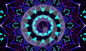 Modern and futuristic abstract digital neon background kaleidoscope pattern ideal for technology