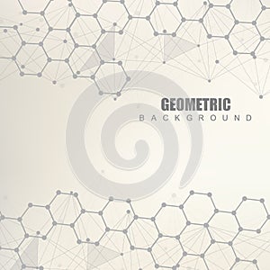Modern futuristic background of the scientific hexagonal pattern. Virtual abstract background with particle, molecule