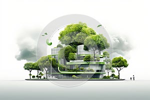 Modern futuristic city architecture with green concept and environmentally building 3D illustration