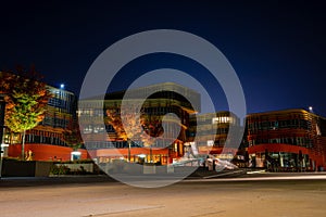 Modern futuristic Economic University of Vienna at night