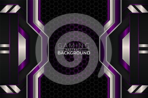 Modern Futuristic Gaming Background Concept with Diagonal Overlapped Layer Purple, White and Grey