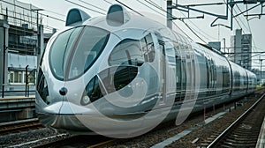 Modern futuristic high speed train in the city