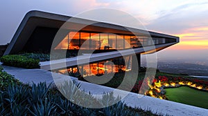 Modern style mountaintop villa night view