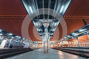 Modern futuristic railway station with illumination