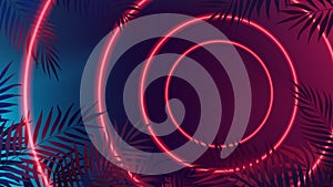 Modern futuristic Sci-Fi red neon lights, bright rays forming a circle on a blue-pink gradient background, vector illustration