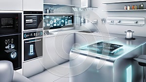 Modern Futuristic Smart Kitchen with Holographic Interface