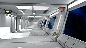 Modern and futuristic spaceship corridor