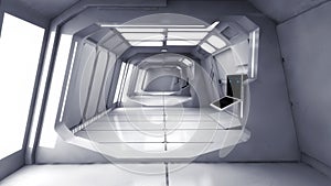 Modern and futuristic spaceship corridor