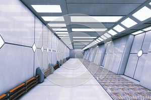 Modern and futuristic spaceship corridor