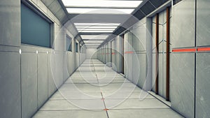 Modern and futuristic spaceship corridor