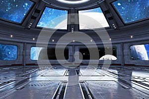 Modern futuristic spaceship interior background.