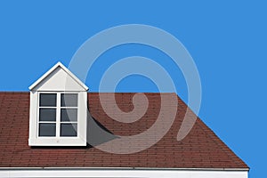 modern gable roof design house wall with clear blue sky background.