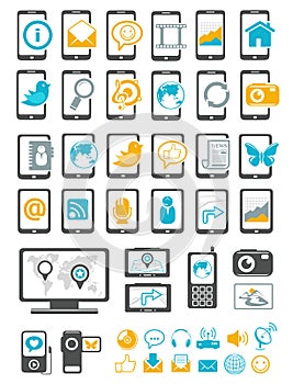 Modern gadget and mobile device icons