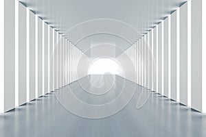 Modern gallery hall interior with columns