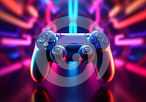 Modern gamepad with colorful neon background