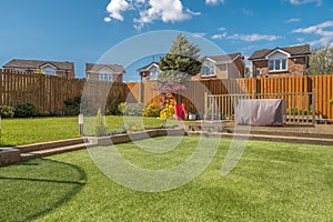 Modern Garden Designed and landscaped with newly Constructed Materials and taken in Afternoon Light