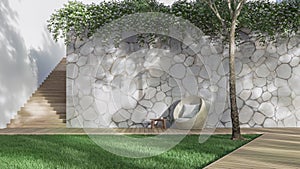 Modern garden with empty nature stone wall 3d render