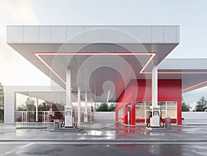 Modern Gas Station at Dusk