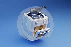 Modern gas stove with blue flame