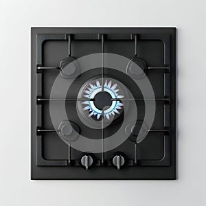 Modern Gas Stove Top with Blue Flames  on White. Generative ai