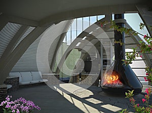 Modern gazebo inside 3D illustration