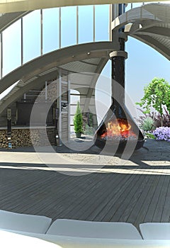 Modern gazebo inside 3D illustration