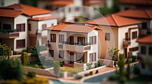 Modern generic contemporary style residential area miniature model with tilt-shift focus technique