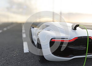 Generic white electric sports car charging 3d render