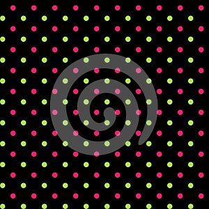 Modern geometric abstract pattern with vibrant neon pink magenta and yellow green polka dots