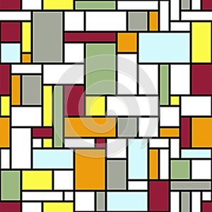 Modern geometric abstraction with color planes and gray lines.