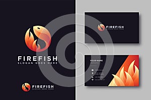 Modern geometric Fire fish logo icon with golden ration drawing style on black background